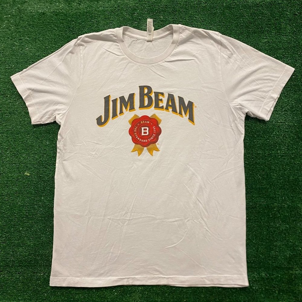 Jim Beam Whiskey Logo T-Shirt White Short Sleeve Liquor Skater Grunge